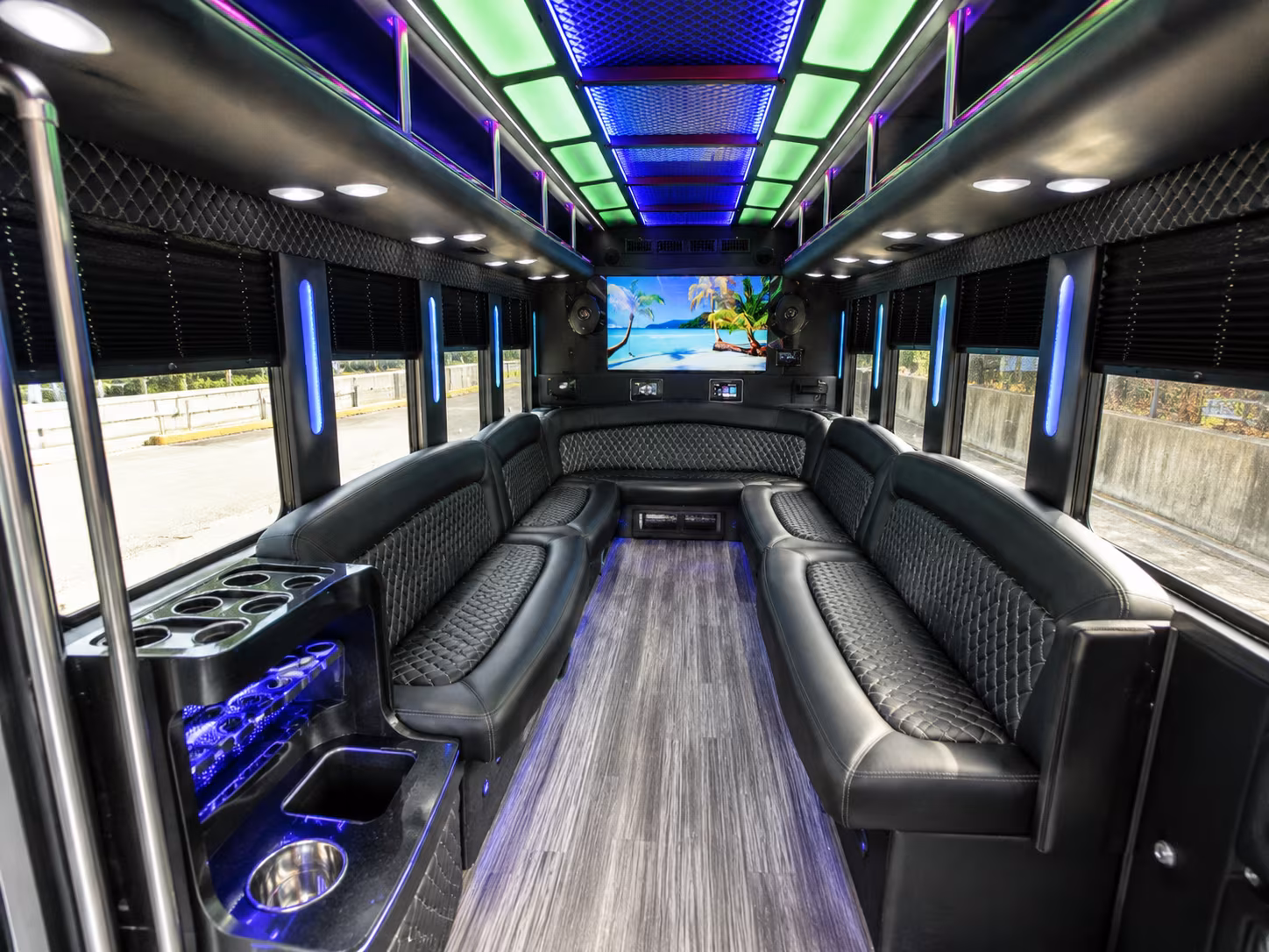 spokane valley 18 passenger party bus inside